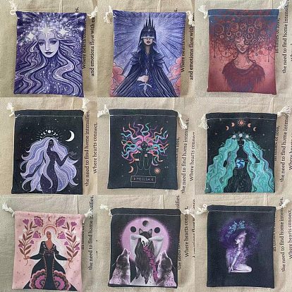 Bolsa de almacenamiento de cartas de tarot, tarot de tela mochilas de cuerdas, rectángulo con patrón de mujer