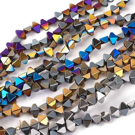 Electroplated Non-magnetic Synthetic Hematite Beads Strands, Half Plated, Rhombus