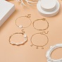 4Pcs 4 Style Natural Shell Beaded Anklets Set, Brass Starfish Charms Anklets with Paperclip Chains for Women