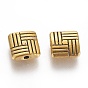 Tibetan Style Alloy Square Carved Stripes Beads, Cadmium Free & Lead Free, 8x8x3mm, Hole: 1mm, about 1170pcs/1000g