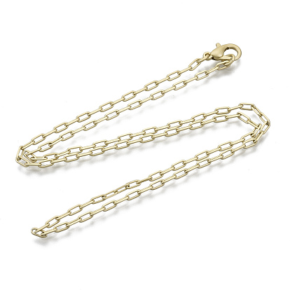 Brass Paperclip Chains, Drawn Elongated Cable Chain Necklace Making, with Lobster Claw Clasps
