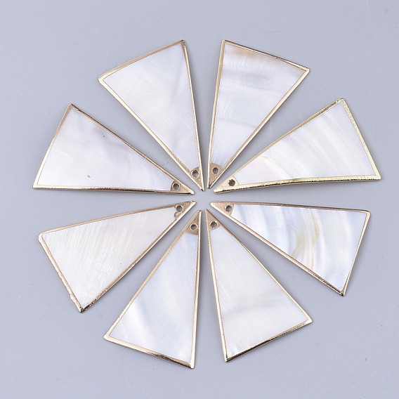 Electroplate Freshwater Shell Big Pendants, for DIY Jewelry Making, Edge Golden Plated, Triangle