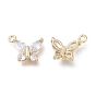 Brass Micro Clear Cubic Zirconia Pendants, Long-Lasting Plated, Butterfly Shape