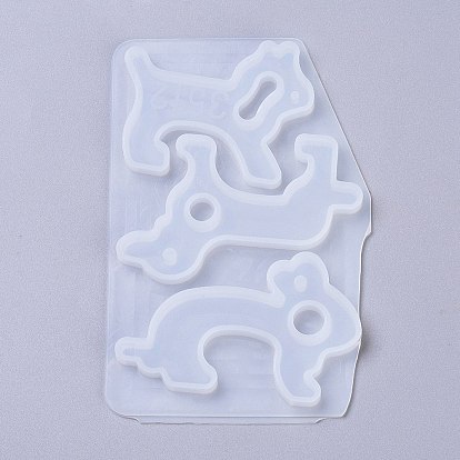 Dog & Rabbit Shape No Touch Door Opener Food Grade Silicone Molds, Contactless Keychain Molds, For UV Resin, Epoxy Resin Jewelry Making