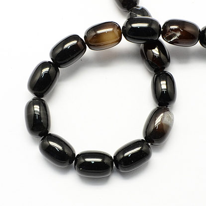 Barrel Shaped Gemstone Dyed Natural Black Agate Stone Beads Strands, 15x10mm, Hole: 1mm, about 25pcs/strand, 15.7 inch