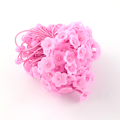 Flower Hair Accessories Elastic Hair Ties, Ponytail Holder, with Acrylic, 180x2mm, 100pcs/bundle