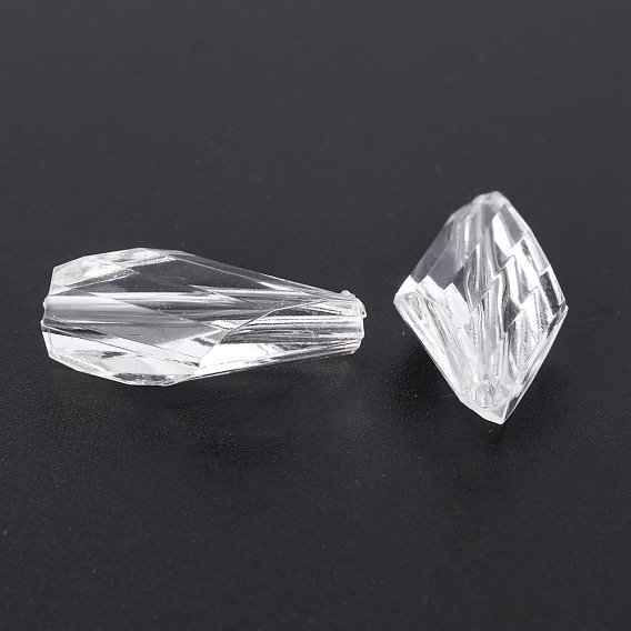 Transparent Acrylic Beads, Faceted, Drop, 20x11x6mm, Hole: 1.5mm