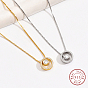 Cubic Zirconia Ring Pendant Necklaces with 925 Sterling Silver Box Chains