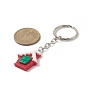 Christmas Theme Resin Pendant Keychain, with Iron Keychain Clasp, Mixed Shapes