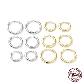 925 Sterling Silver Huggie Hoop Earrings, Round Ring