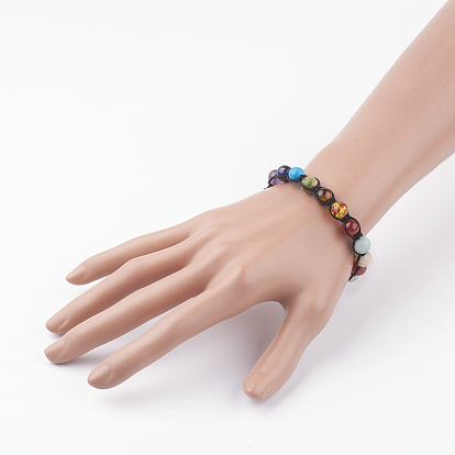 Chakra Jewelry, Adjustable Gemstone and Resin Braided Bead Bracelets, Nylon Thread Square Knot Bracelet, Round
