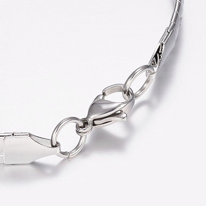 304 bracelets de chaîne d'acier inoxydable, avec fermoir pince de homard, v forme de motif