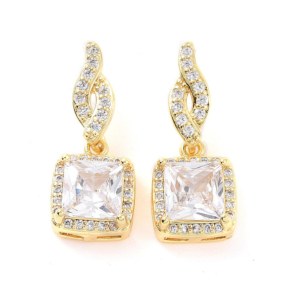 Boucles d'oreilles pendantes carrées en zircone cubique transparente, bijoux en laiton pour femmes