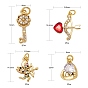 8Pcs 4 Style Brass Pendants, with Micro Pave Clear Cubic Zirconia and Jump Rings, Cupid/Cherub Arrow & Cupid/Cherub & Key with Flower & Heart & Word Love, for Valentine's day