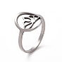 201 Stainless Steel Oval with Crown Finger Ring, Hollow Wide Ring for Women