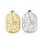 304 Stainless Steel Pendants, Textured, Rectangle with Star Charm
