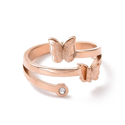 Bague papillon strass cristal, 304 bijoux en acier inoxydable pour femmes