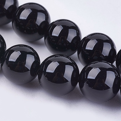 Brins de perles d'onyx noir naturel, classe ab, ronde, teints et chauffée
