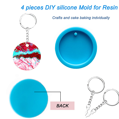 Flat Round Shape Keychain Molds Silicone Molds, for UV Resin, Epoxy Resin Jewelry Making