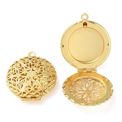 Rack Plating Brass Locket Pendants, Photo Frame Charms for Necklaces, Lead Free & Cadmium Free, Long-Lasting Plated, Hollow Flat Round Charm