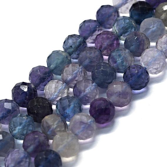 Perlas naturales fluorita hebras, facetado (64 facetas), rondo