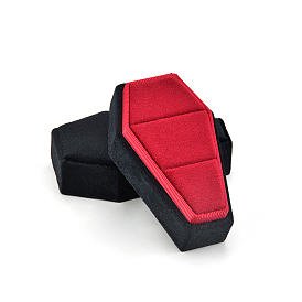 Halloween Theme Velvet Ring Boxes, Hexagon Coffin Gift Case for Couple Ring Storage