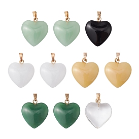 10Pcs 5 Style Spray Painted Glass Pendants, with Golden Plated Iron Findings, Heart Charms