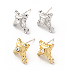 Alloy Rhinestone Star Stud Earring Findings, with Horizontal Loop and 304 Stainless Steel Pins, Cadmium Free & Lead Free