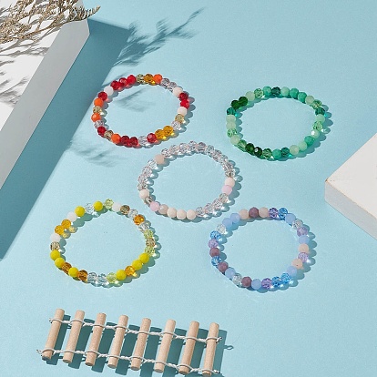 Bracelets pour enfants en perles de verre à facettes de couleur dégradée, bracelet extensible pour enfants