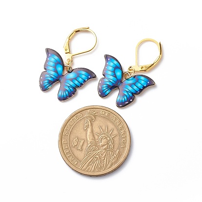 Aretes colgantes de mariposa con esmalte de aleación, joyas de latón chapado en oro para mujer.