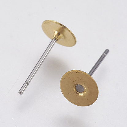 Stud Earring Settings, Lead Free and Cadmium Free and Nickel Free, Brass Head and Stainless Steel Pin