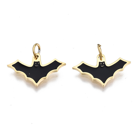 316 Surgical Stainless Steel Enamel Charms, with Jump Rings, for Halloween, Bat