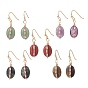5 Pair 5 Style Natural Mixed Gemstone & Glass Seed Braided Oval Dangle Earrings Set, Golden Brass Wire Wrap Jewelry for Women