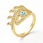 Enamel Horse Eye Open Cuff Ring with Clear Cubic Zirconia, Gold Plated Brass Jewelry for Wome, Lead Free & Cadmium Free