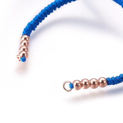 Nylon Cord Braided Bead Bracelets Making, with Brass Beads, Long-Lasting Plated, Real Rose Gold Plated