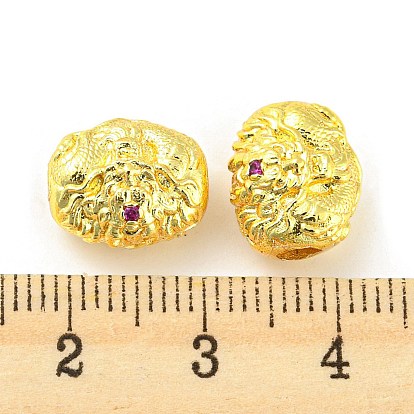Brass Micro Pave Cubic Zirconia Beads, Long-Lasting Plated, Lead Free & Cadmium Free, Oval with Dragon