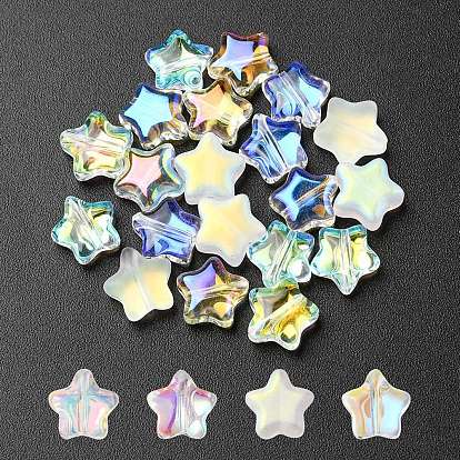 20Pcs 4 Colors Transparent Spray Painted & Frosted Glass Beads, AB Color Plated, Star