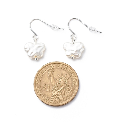 Plastic Pearl Butterfly Dangle Earrings, 304 Stainless Steel Jewelry for Women