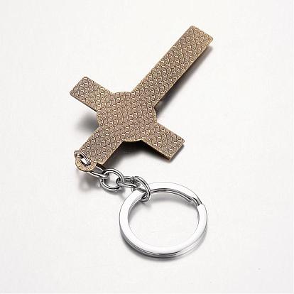 Crucifix Cross Alloy Keychain, with Iron Chain and Rings, For Easter