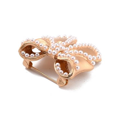Broche imitation perle nœud papillon, Épinglette en alliage de zinc pour femmes robe châle, or et de lumière