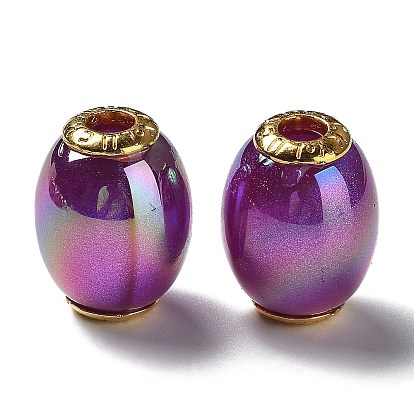 Perles européennes en acrylique plaqué irisé arc-en-ciel, perles de paillettes, Perles avec un grand trou   , avec les accessoires en alliage de tonalité d'or, baril avec mot chanceux