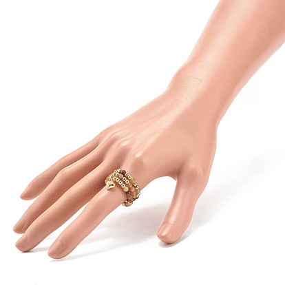 3Шт 3 стильные кольца на пальцы с натуральными драгоценными камнями и латунными бусинами с 304 подвесками в форме сердца из нержавеющей стали для женщин