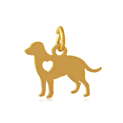 304 pendentifs chiot en acier inoxydable, charmes de silhouette, chien avec coeur