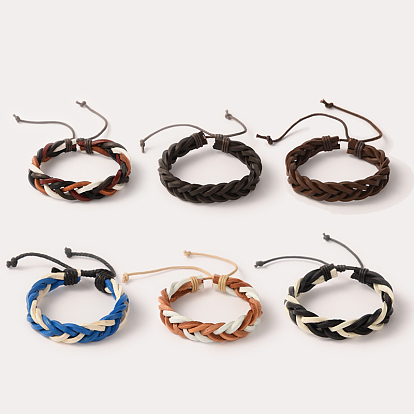 Adjustable Trendy Unisex Casual Style Braided Leather Cord Bracelets, 56mm