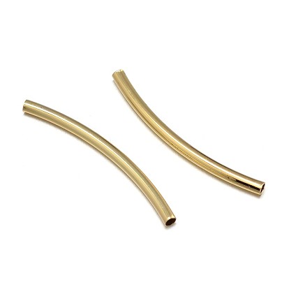 Brass Curved Tube Beads, Curved Tube Noodle Beads, Lead Free & Nickel Free & Cadmium Free, 30x2mm, Hole: 1.5mm