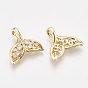 Brass Cubic Zirconia Pendants, Whale Tail Shaped, Clear, Real 18K Gold Plated