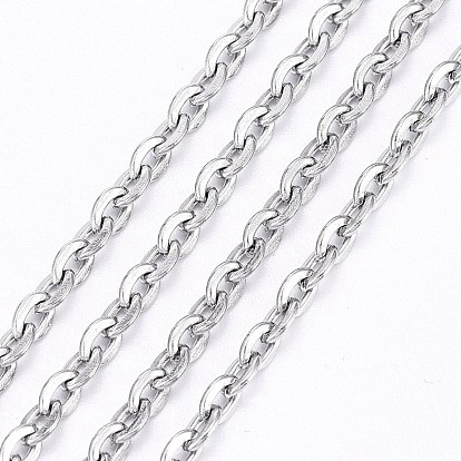 304 Stainless Steel Cable Chains, Unwelded, Flat Oval