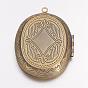 Brass Locket Pendants, Photo Frame Charms for Necklaces, Oval, 51x38x9mm, Hole: 2mm
