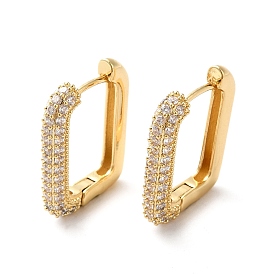 Clear Cubic Zirconia Rectangle Hoop Earrings, Brass Jewelry for Women