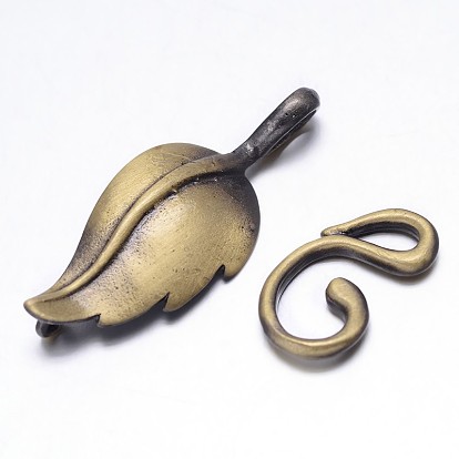 Brass Leaf Hook Clasps, For Leather Cord Bracelets Making